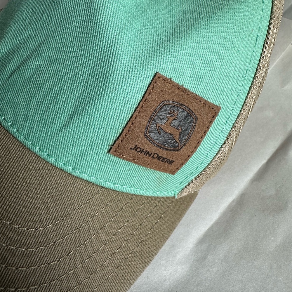 John Deere aqua green and tan mesh back trucker hat - Picture 3 of 5